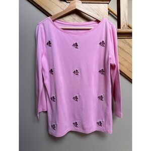 Talbots Tee Womens Pink Cotton Top Beaded Sequin Fish Embellished Artsy